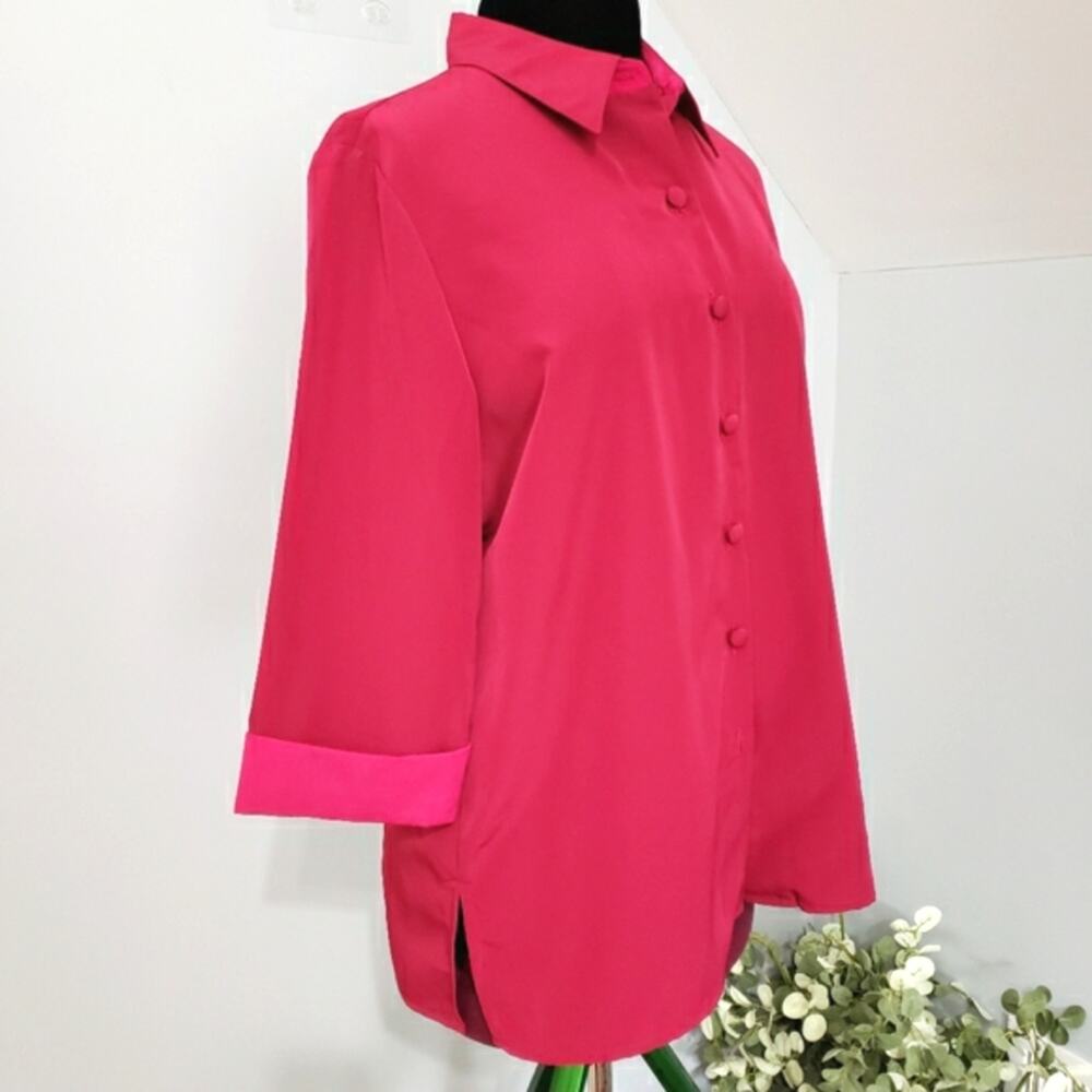 Brownstone Studio NY Hot Pink Fuchsia Button Front 3/4 Sleeve Top PL Barbiecore - Picture 2 of 9